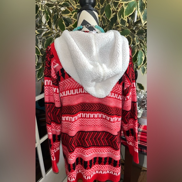 No Boundaries Juniors Jacquard Cardigan with Faux Sherpa Hood Size L (11-13) - Picture 6 of 6
